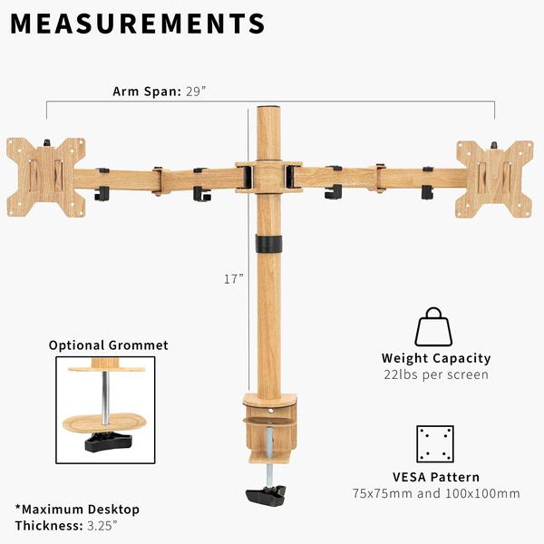 Imagem de Suporte de mesa para monitor duplo VIVO STAND-V002-WD para 13-30"