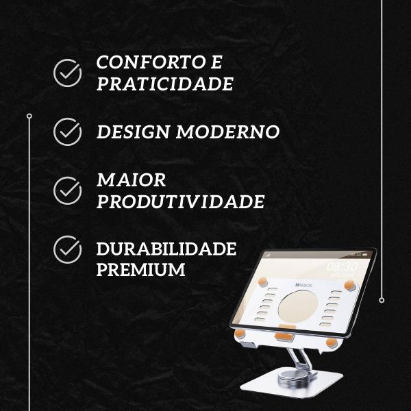 Imagem de Suporte de Mesa Para Tablets HRebos Apoio Base Pedestal Metalico Dobravel Articulado com Rotação 360