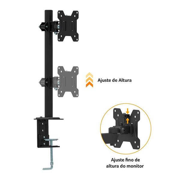 Imagem de Suporte de mesa regulável para Monitor de 13" a 23", VESA 100, com ajuste de altura e inclinação, AC373, MULTILASER  MULTILASER