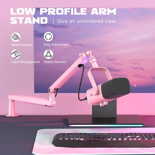 Imagem de Suporte de microfone Boom Arm FIFINE Low Profile Rosa-BM88P para microfone