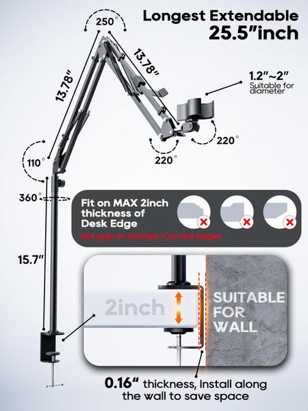 Imagem de Suporte de microfone CACENCAN Boom Arm giratório 360 com suporte de mesa