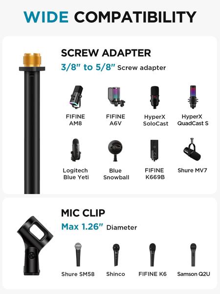 Imagem de Suporte de microfone Suporte de microfone InnoGear com base ponderada de 34 a 60 polegadas