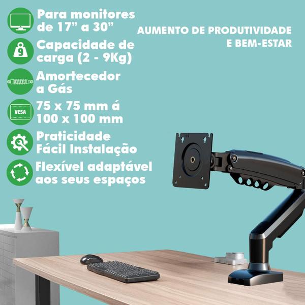 Imagem de Suporte de Monitor Articulado para Mesa com Pistão 17/30 Polegadas