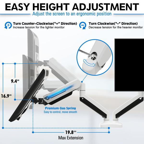 Imagem de Suporte de monitor duplo MOUNTUP com mola a gás ajustável 13-32"