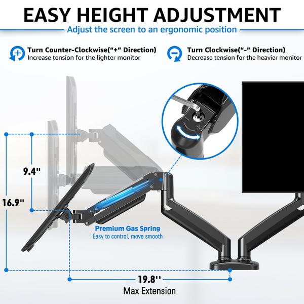 Imagem de Suporte de monitor duplo MOUNTUP com mola a gás ajustável 13-32"