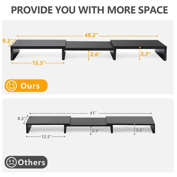 Imagem de Suporte de monitor duplo Riser TAVR ajustável de 33 a 48,2 polegadas preto