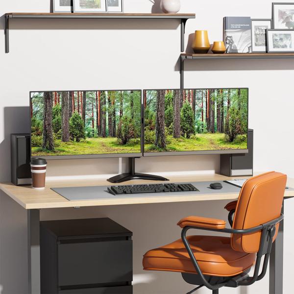 Imagem de Suporte de monitor duplo WALI, suporte de mesa de pé livre para 2 monitores de até 27 polegadas, 22 lbs. Capacidade de peso por braço, totalmente ajustável com Max VESA 100x100mm (MF002), preto