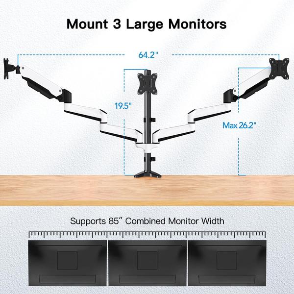 Imagem de Suporte de monitor triplo HUANUO Full Motion para LCD de 17-32"