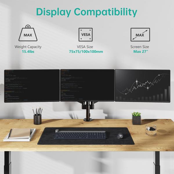 Imagem de Suporte de monitor triplo WALI GSDM003 para telas de até 27