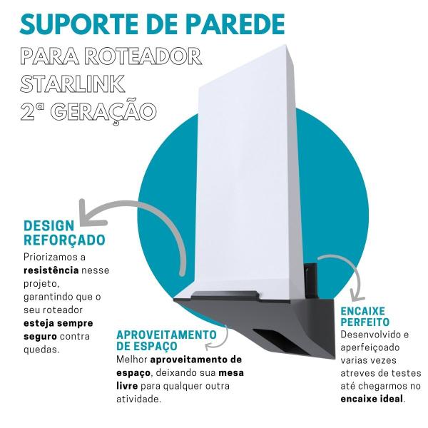 Imagem de Suporte de Parede Compatível com Roteador Internet Modem Wi-Fi Starlink 2ª Geração