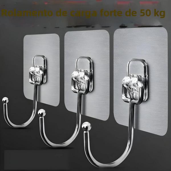 Suporte de Parede Multiuso em Aço Inoxidável com Adesivo PVC - Organizador de Porta Imagem de Suporte de Parede Multiuso em Aço Inoxidável com Adesivo PVC - Organizador de Porta