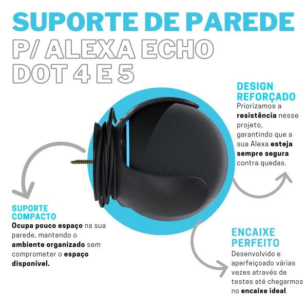 Imagem de Suporte de Parede ou Teto Com Enrolador de Cabos Compatível com Alexa Echo Dot 4 e 5