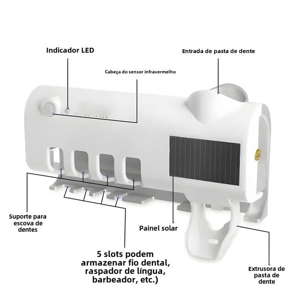 Imagem de Suporte de Parede para Escova de Dentes com Luz UV Solar e Dispensador Automático de Pasta