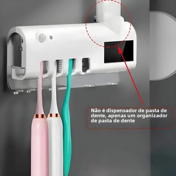 Imagem de Suporte de Parede para Escova de Dentes com Luz UV Solar e Dispensador Automático de Pasta