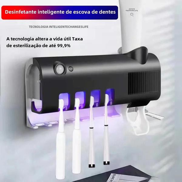 Imagem de Suporte de Parede para Escova de Dentes com Luz UV Solar e Dispensador Automático de Pasta