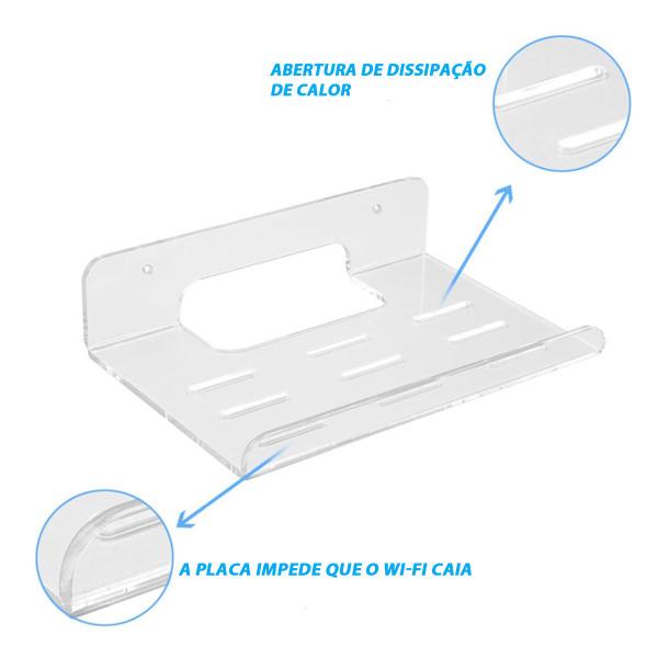 Imagem de Suporte De Parede Para Modem Roteador Conversor Acrilico transparente- Não precisa furar a parede