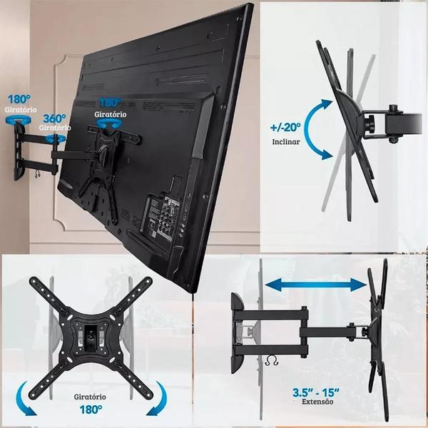 Imagem de Suporte de Parede Para Monitor de Tv Tri-Articulado Lcd Led Plasma16" 32" 40" 42" 47" 50" 55"