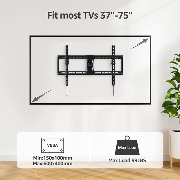 Imagem de Suporte de parede para TV, listado pela UL, com inclinação de 37-75" (99 libras)