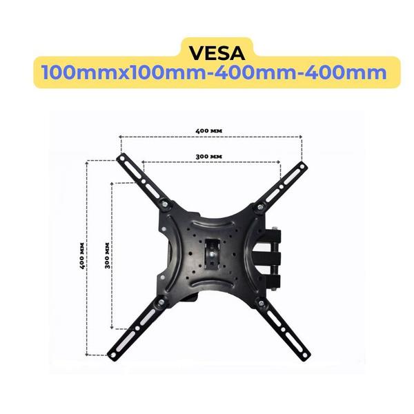 Imagem de suporte de parede para tv monitor televisão braço articulado de 14 ate 55 polegadas tri articulado preto inclinavel -5 a 10 graus universal  até 50kg