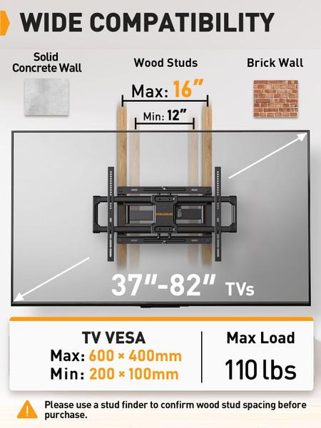 Imagem de Suporte de parede para TV Perlegear, listado pela UL, Full Motion 37-82"