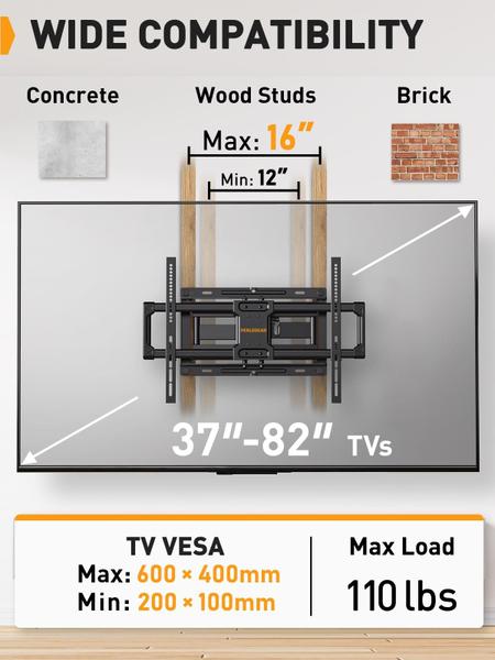 Imagem de Suporte de parede para TV Perlegear, listado pela UL, Full Motion 37-82"