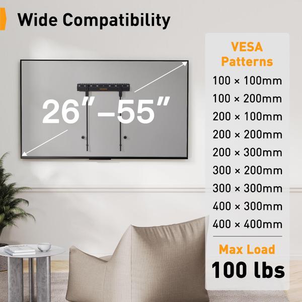 Imagem de Suporte de parede para TV Perlegear Studless para TVs de 24-55" de até 45 kg