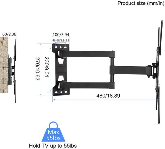 Imagem de Suporte de parede para TV Suptek Full Motion Swivel Tilt 23-55" 25 kg