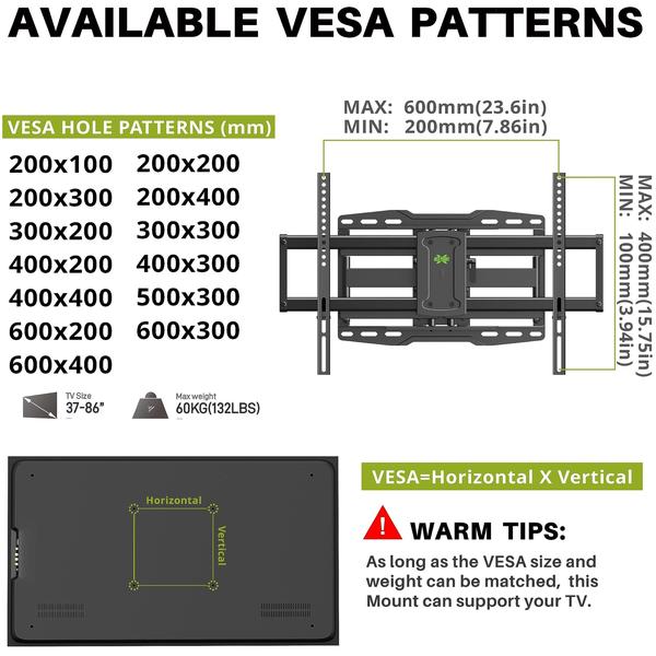 Imagem de Suporte de parede para TV USX MOUNT, listado pela UL, Full Motion, 37-86"