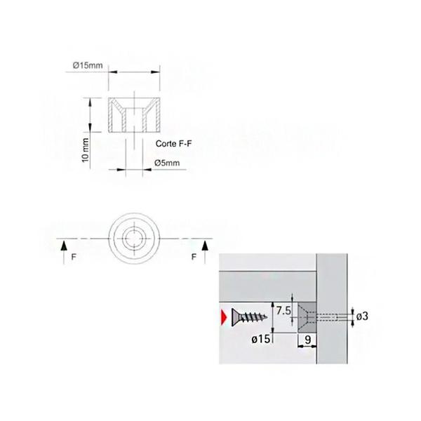 Imagem de Suporte De Prateleira Plástico Cilíndrico Pitão 10 X 15 Mm Branco (Kit Com 100)