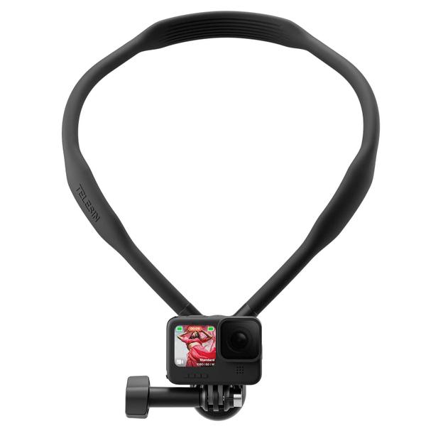 Imagem de Suporte de Silicone para Câmeras GoPro, Insta360, DJI Osmo Action - Adaptador para Peito e Pescoço