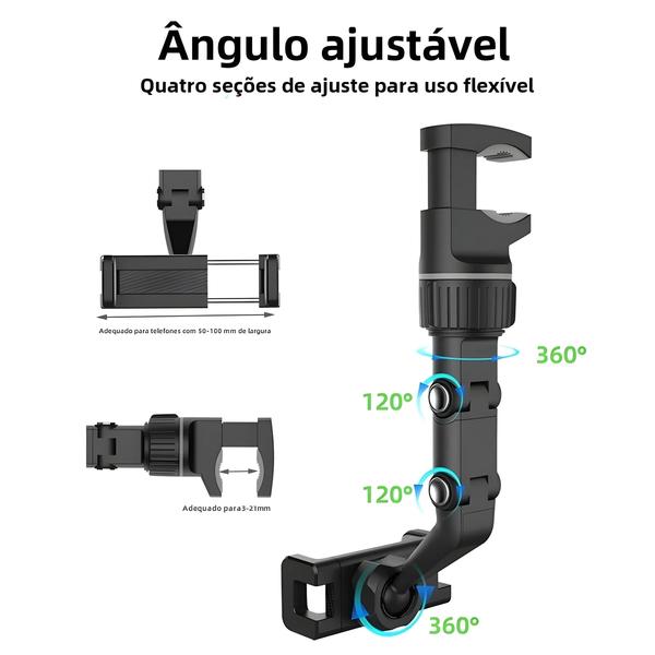 Imagem de Suporte de Telefone para Carro com Rotação 360° - Multifuncional e Anti-Shake para Espelho Retrovisor