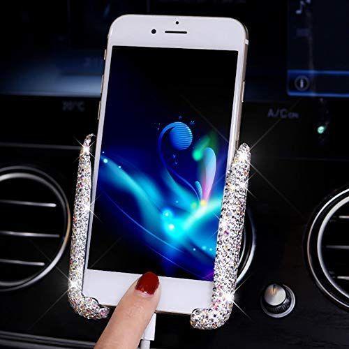 Imagem de Suporte de telefone para carro Sparkly Mini Car Dash Air Vent Mount Universal 360 Ajustável Stand Crystal Phone Car Acessórios Mulheres e Meninas (Branco)