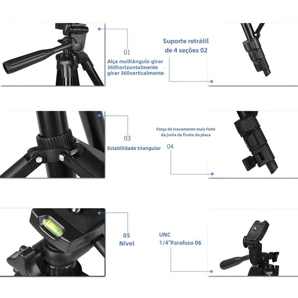 Imagem de Suporte de Tripé Universal de Alumínio - 40 Polegadas para GoPro e Smartphones