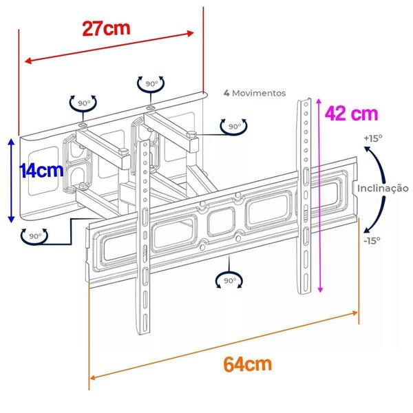 Imagem de Suporte De Tv Articulado Para Parede Painel Madeira Dry Wall Mxt 32 A 80 Polegadas