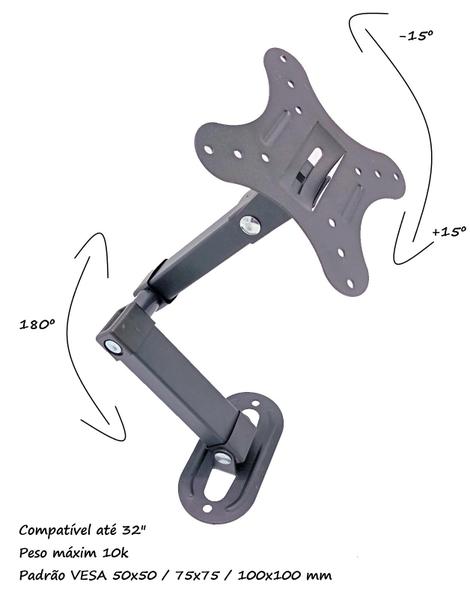 Imagem de Suporte de TV e Monitor Bi Articulado 14 a 27 Polegadas