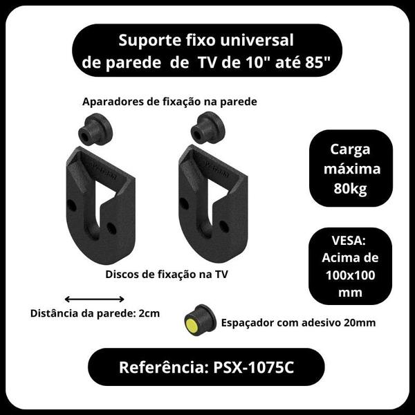 Imagem de Suporte de tv fixo de parede universal de 10 a 85 polegadas até 80kg não enferruja