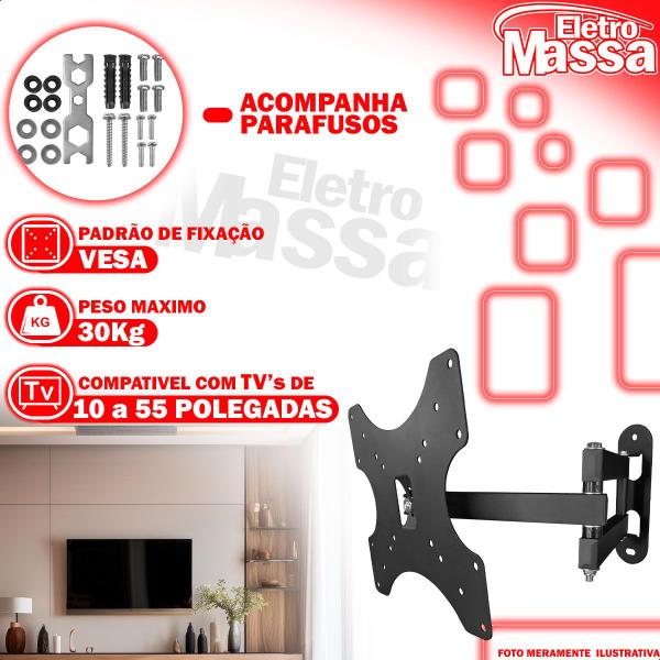 Imagem de Suporte De Tv Led Articulado Para TV LED, LCD, Plasma, 3D e Smart Parede 10 á 55 Polegadas 35kg