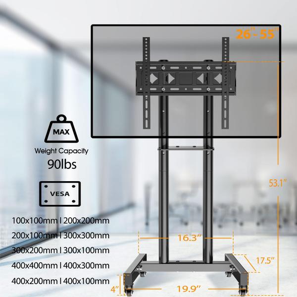 Imagem de Suporte de TV móvel WNJQBY para TVs curvas planas de 26-60" com rodas