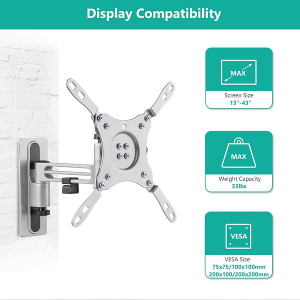 Imagem de Suporte de TV WALI RV, suporte de parede bloqueável, 13-43 polegadas, LED de 15 kg