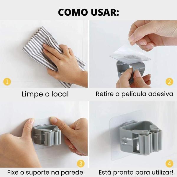 Suporte De Vassoura Pá Mop Organizador De Parede Pendurar 1 Gancho Adesivo - Escolha Seu Kit Imagem de Suporte De Vassoura Pá Mop Organizador De Parede Pendurar 1 Gancho Adesivo - Escolha Seu Kit