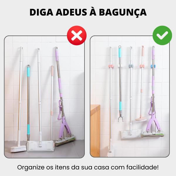 Imagem de Suporte De Vassoura Pá Mop Organizador De Parede Pendurar 1 Gancho Adesivo - Escolha Seu Kit