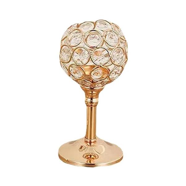 Imagem de Suporte de Vela Tealight Vintage Dourado em Cristal - Porta-Velas para Mesa