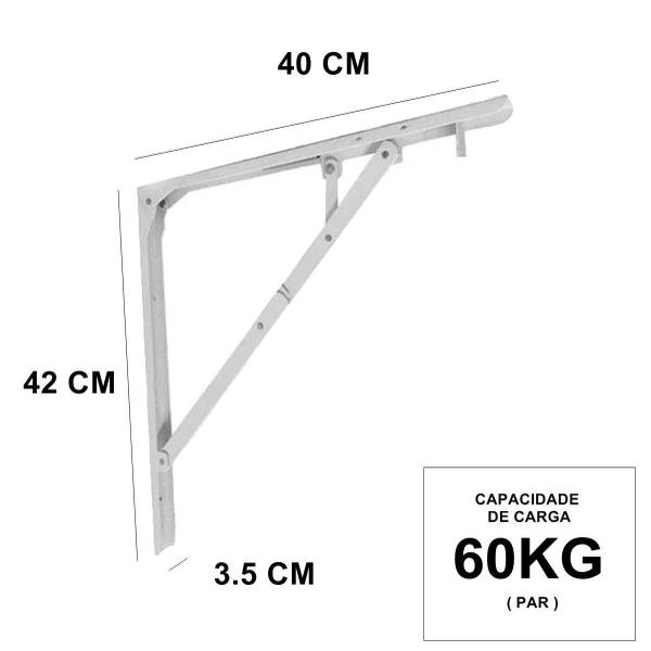 Imagem de Suporte Dobrável Reforçado 400Mm Branco Bals