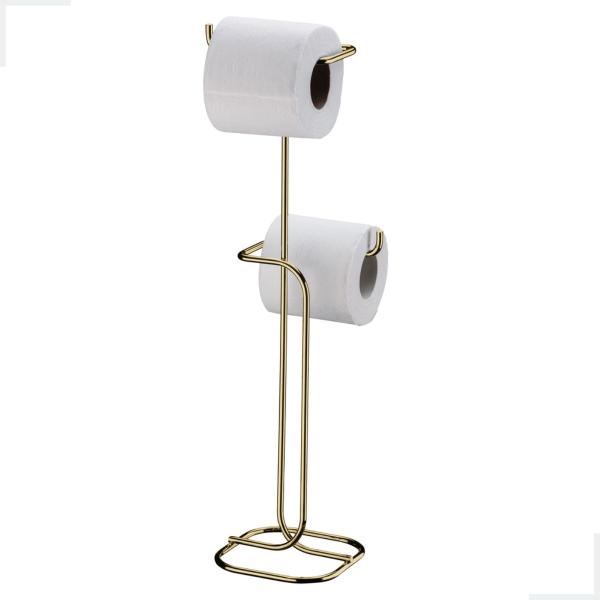 Imagem de Suporte Duplo de Chão Papel Higiênico Papeleira Banheiro Lavabo Aço Dourado Future