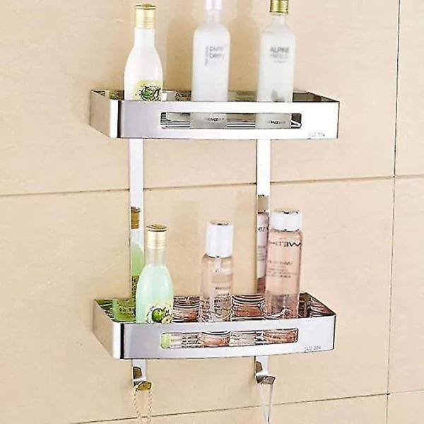 Suporte Duplo Inox Porta Shampoo Banheiro Box Gancho Prateleira Utensilios Organizaçao Casa Lavanderia Cozinha Resistente Multiuso - Ab.MIDIA Imagem de Suporte Duplo Inox Porta Shampoo Banheiro Box Gancho Prateleira Utensilios Organizaçao Casa Lavanderia Cozinha Resistente Multiuso