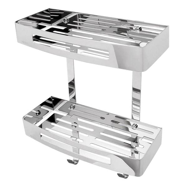 Suporte Duplo Inox Porta Shampoo Banheiro Box Gancho Prateleira Utensilios Organizaçao Casa Lavanderia Cozinha Resistente Multiuso - Ab.MIDIA Imagem de Suporte Duplo Inox Porta Shampoo Banheiro Box Gancho Prateleira Utensilios Organizaçao Casa Lavanderia Cozinha Resistente Multiuso