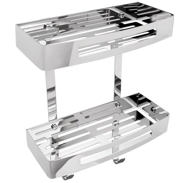 Suporte Duplo Inox Porta Shampoo Banheiro Box Gancho Prateleira Utensilios Organizaçao Casa Lavanderia Cozinha Resistente Multiuso - Ab.MIDIA Imagem de Suporte Duplo Inox Porta Shampoo Banheiro Box Gancho Prateleira Utensilios Organizaçao Casa Lavanderia Cozinha Resistente Multiuso