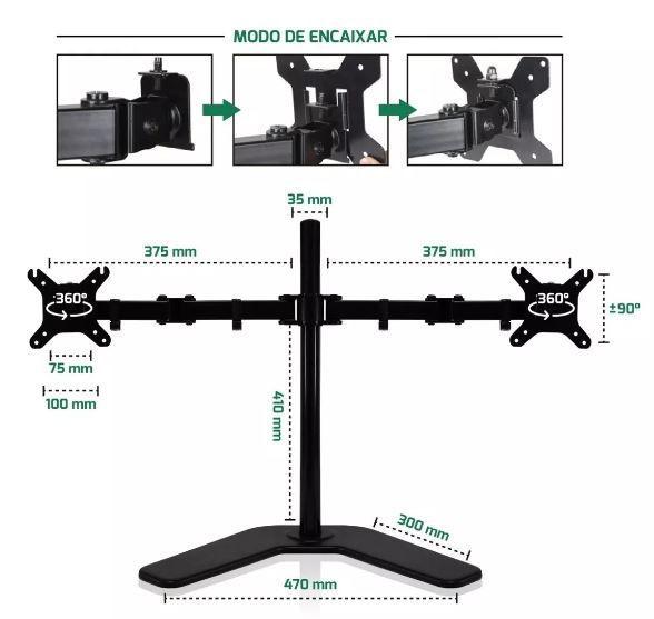 Imagem de Suporte Duplo Mesa Base Monitor Articulado 15 A 27 Polegadas