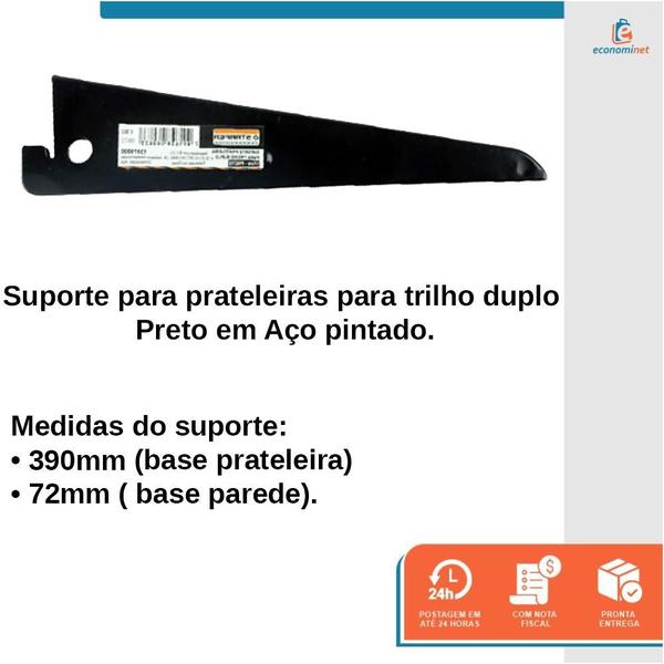 Imagem de Suporte Duplo para Trilho Prateleira Preto Aço 37cm - Starfer