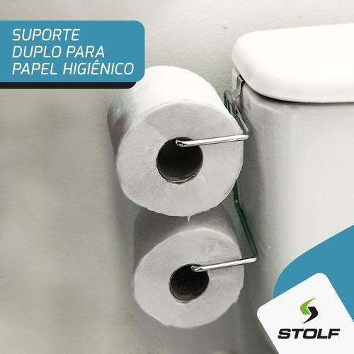 Imagem de Suporte Duplo Porta Papel Higiênico Acoplar Caixa Descarga